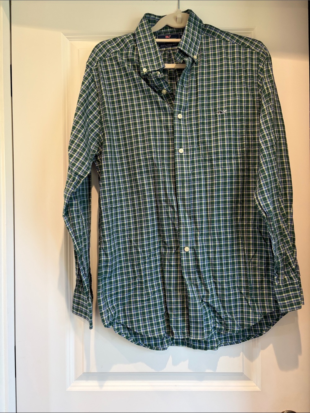 Vineyard Vines Men's Green and White Slim Fit Tucker Shirt
